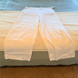 J Jill White Wide-Leg Linen Pants